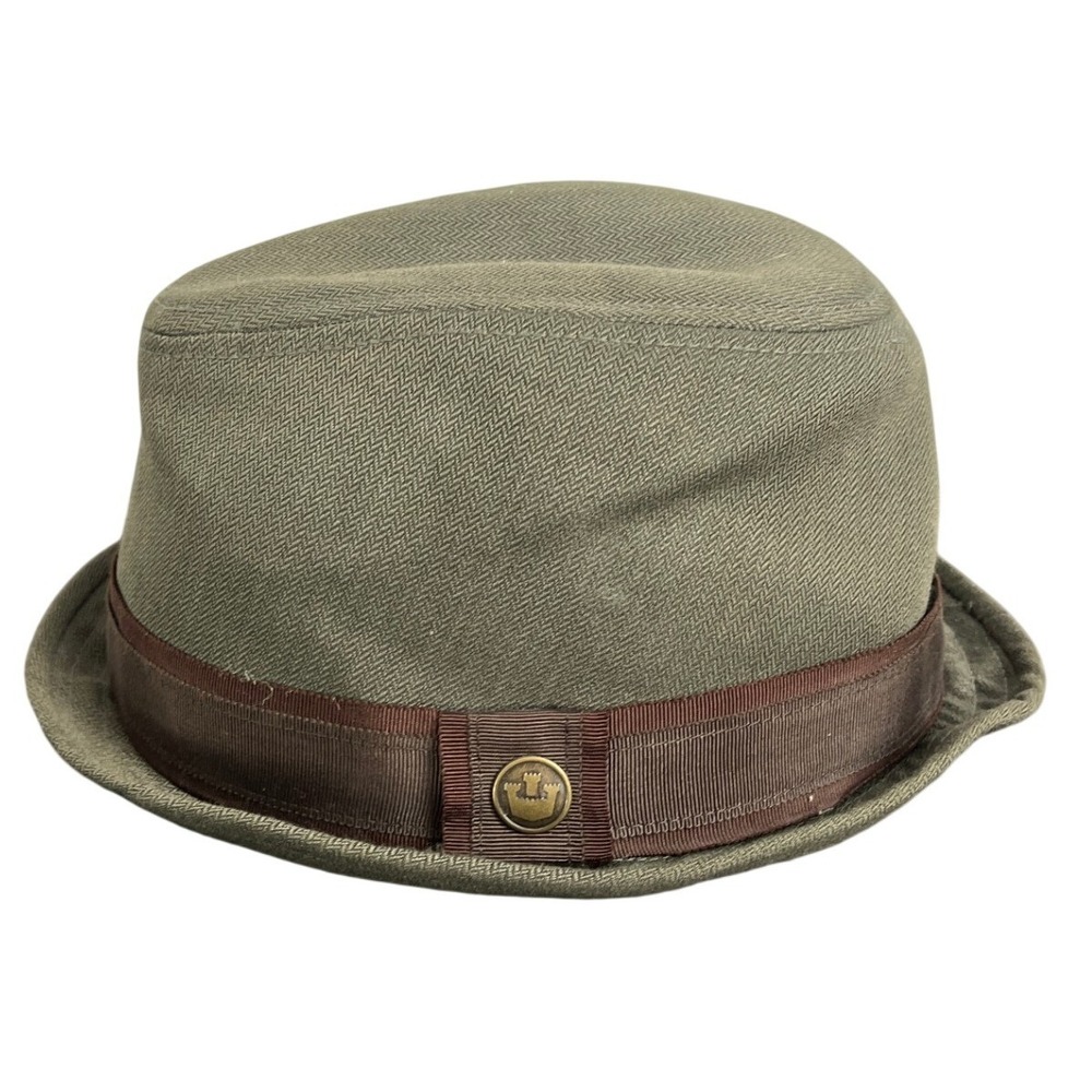 Goorin Bros Mens XXL Fedora Hat Olive Green Herringbone Trilby Brown Ribbon Band
